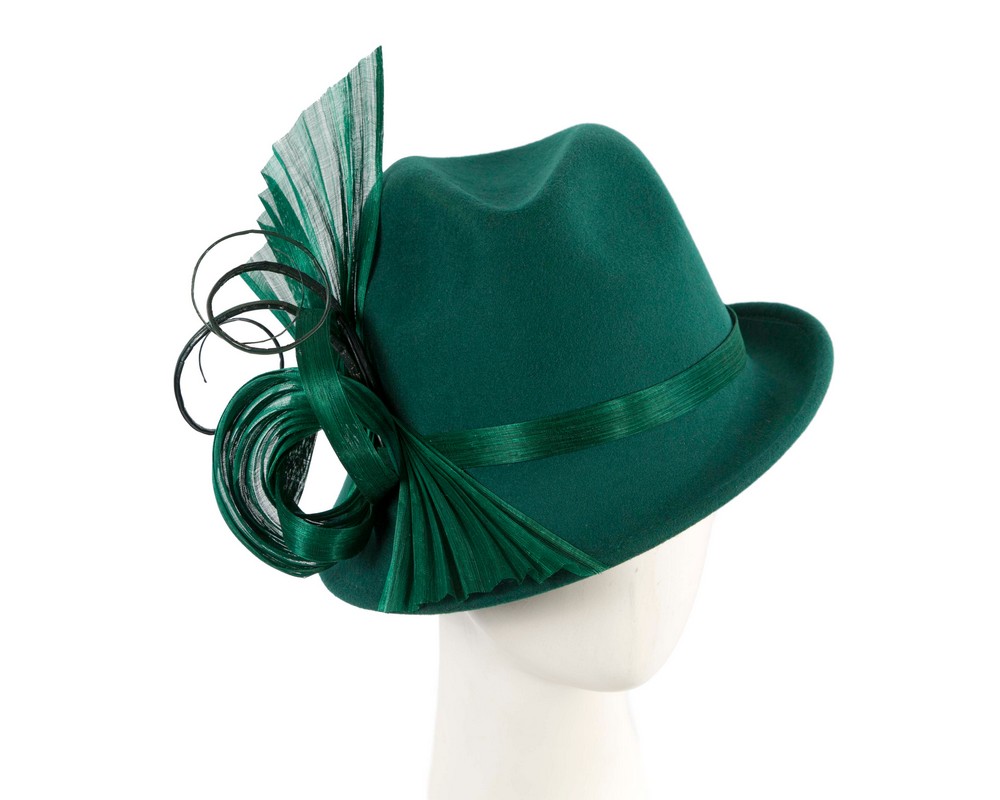 Green Ladies Winter Fashion Felt Fedora Hat By Fillies Collection